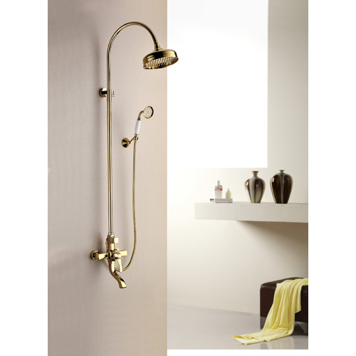 Gold Exposed Shower System With Rain Shower Head