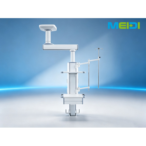 Motorized Anesthesia Ceiling Pendant,2‑Layer Height‑Adjustable Instrument Platform,Stainless Steel IV Pole & Syringe Pump Shelf