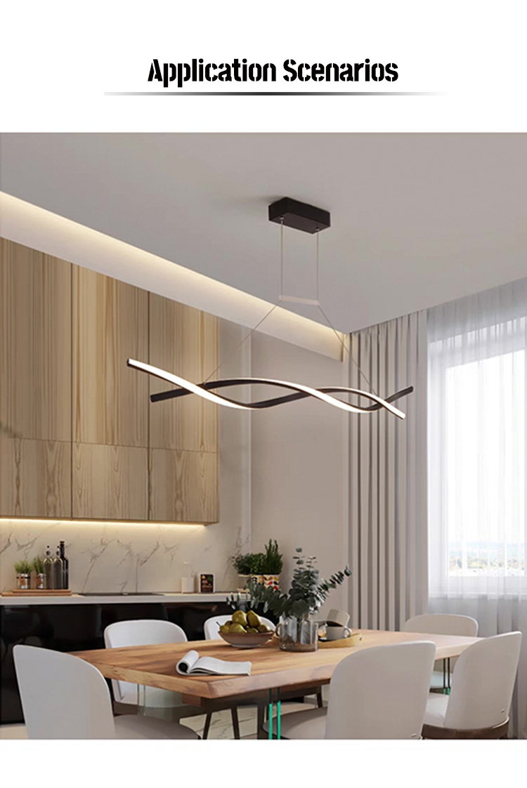 This pendant lamp features a thin aluminum strip that wraps around the light source, creating a clean and minimalist design