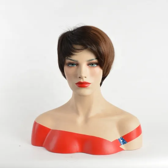 Wholesale hear tesistant Dark brown  short naturally straight synthetic hair wigs for women