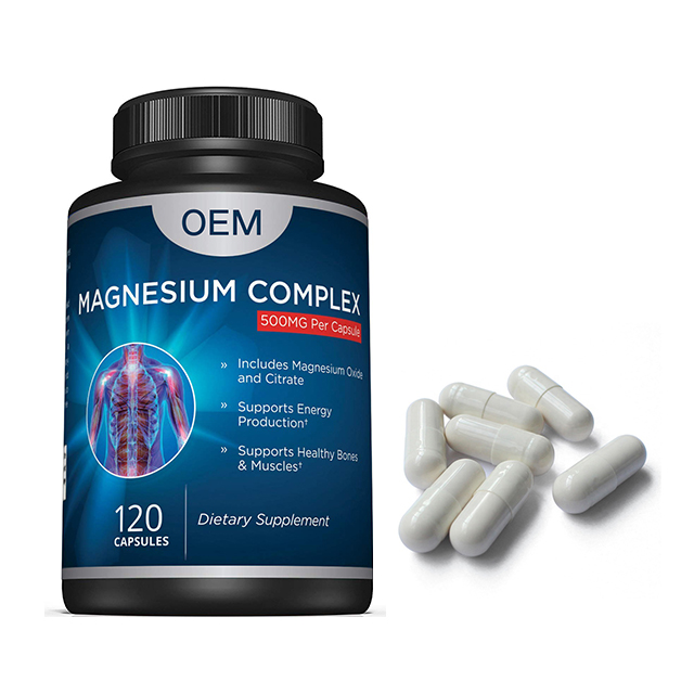 OEM/ODM 500mg Magnesium Complex Dietary Supplement Support Health Bones Muscles Hard Capsules