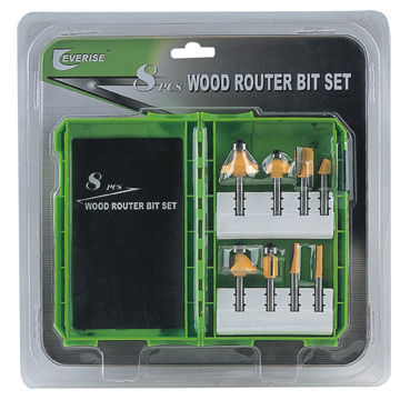 8-piece router bit set, TPR wrapped outside of case