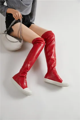 Pu Knee High Boots Long Flat Boots