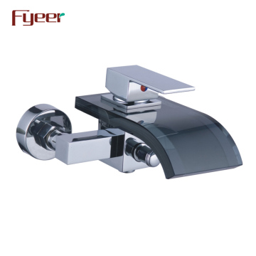 Fyeer Black Glass Spout Bathroom Waterfall Faucet with Diverter