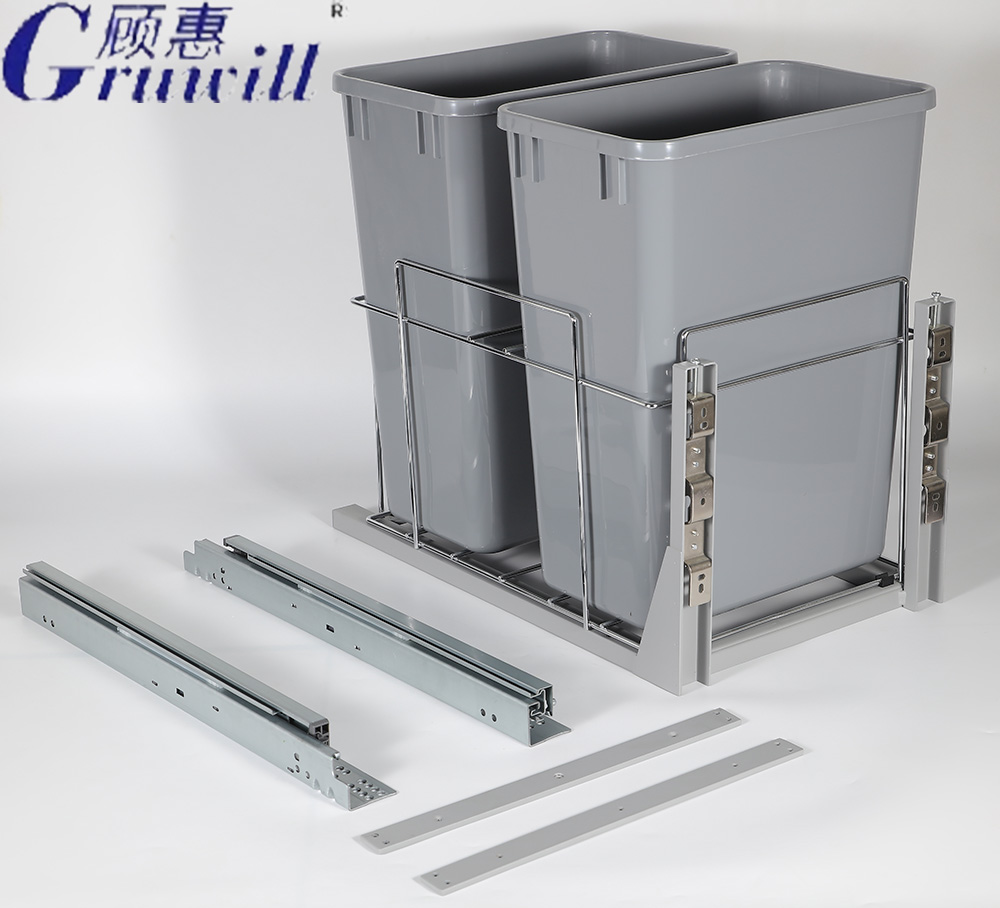 Kitchen cabinet pull-out double layer trash can