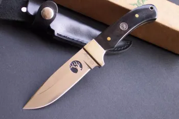 mirror polished blade hunting knife w,full tang hardwood scales handle