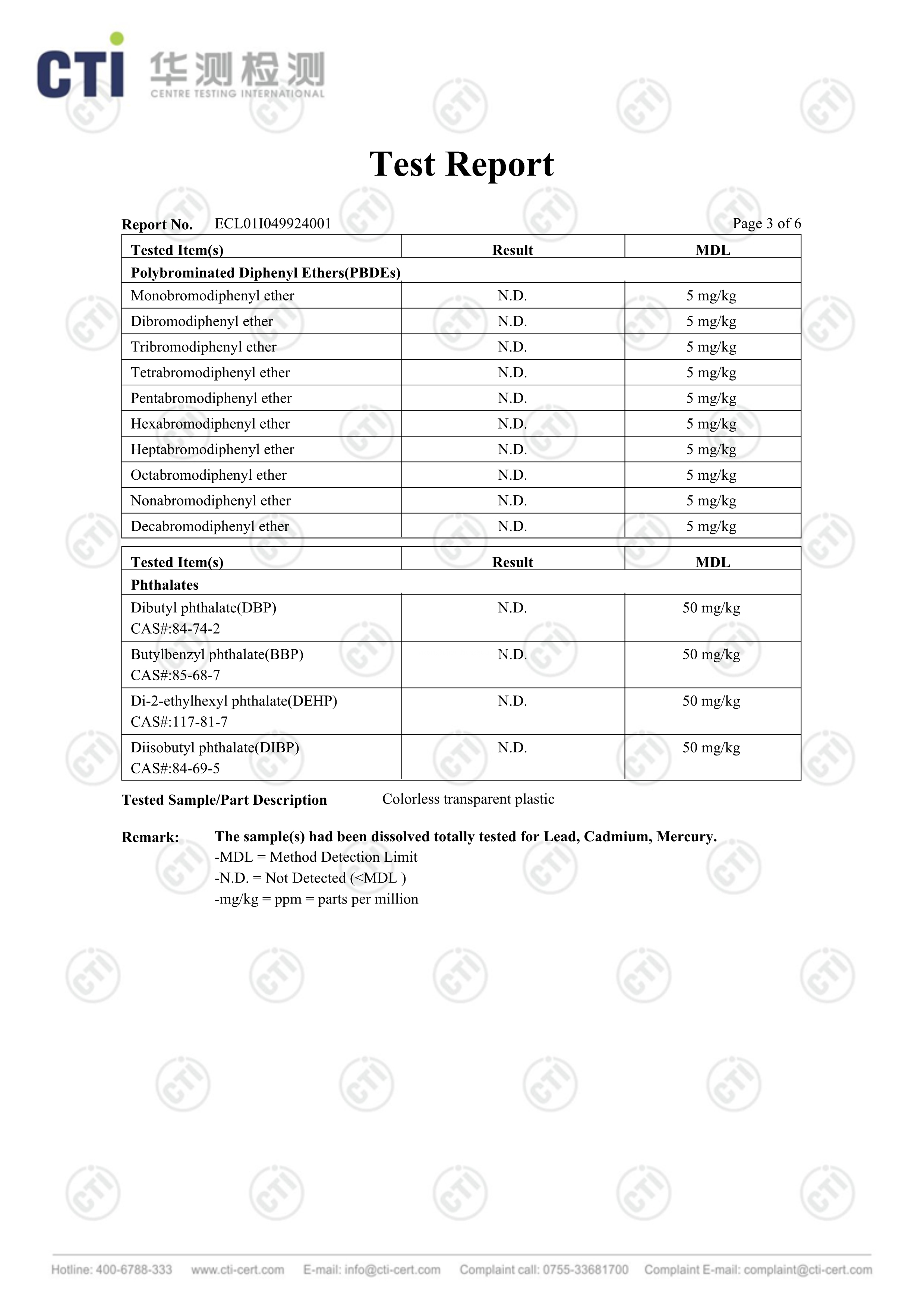 Mono Layer Insulatian Transparent Polycarbonate Sheet ROHS&HALOGEN TEST REPORT 3