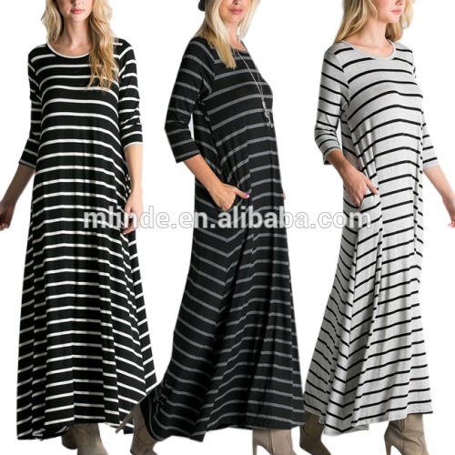 American Clothing Boutique Latest New Model Fashion Ladies Casual Shift Loose Fit Knit Striped Kaftan Maxi Dress Wholesale