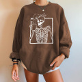 Halloween Skull Graphic Print Fleece Oversized Sweatshirt