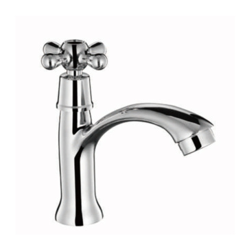 Chromed cross-shape handle cold hot water basin faucet