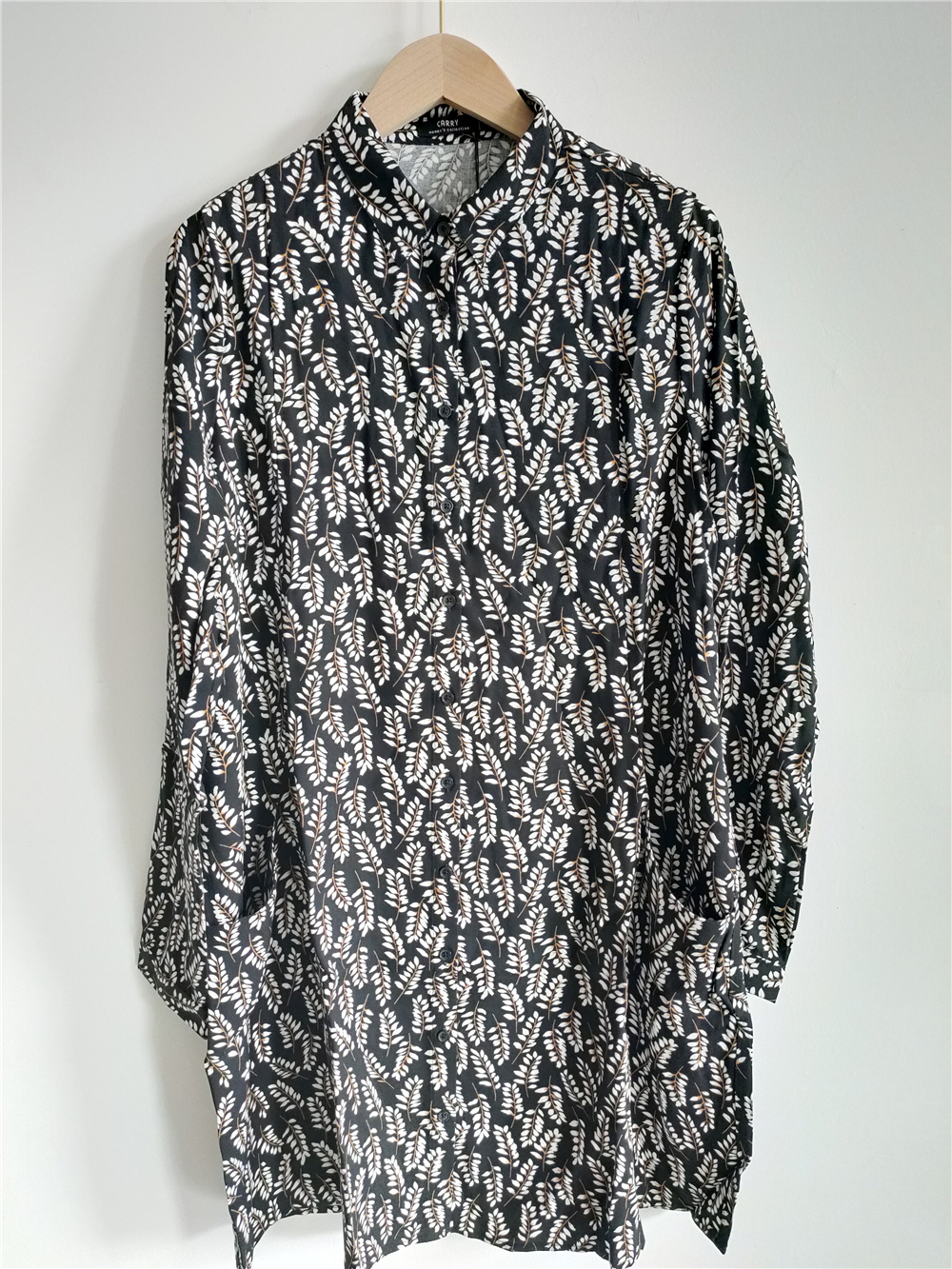 Black Printed Shirt With Standing Collar For Women