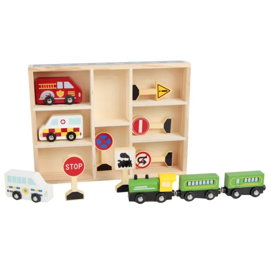 Wooden Toddler Transportation Toy Set - 8 Pcs Simulation Cars & Street Signs