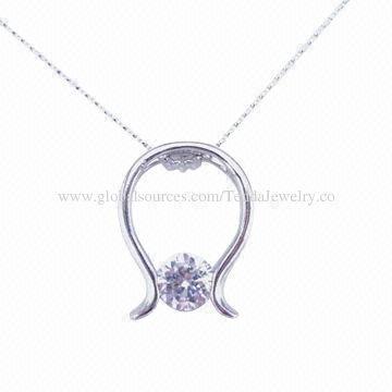 Fashion charm necklace, made of brass and cubic zirconia, small orders are accepted