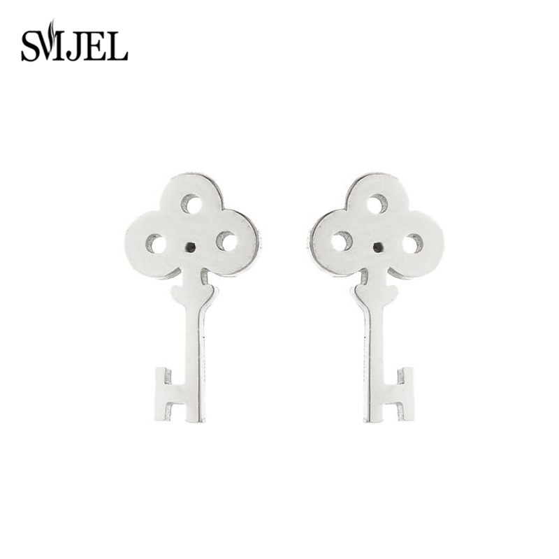 Stainless Steel Earrings for Women Fashion Small Black Flower Key Crown Nurse Star Stud Earring Piercing Jewelry Gifts