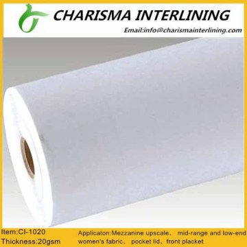 Popular pure polyester impregnated non woven interlining1020