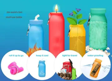 eco-friendly Foldable Silicone Collapsible Water Bottle with multifunction