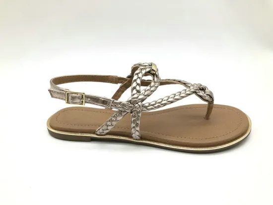 Ladies metallic pu woven upper sandal