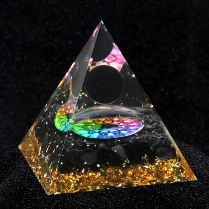 Black Obsidian Sphere Raw Black Obsidian Base Gold 60MM Pyramid Ornament