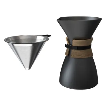 DHPO Matte Black Ceramic Pour Over Coffee Maker with Stainless Steel Filter