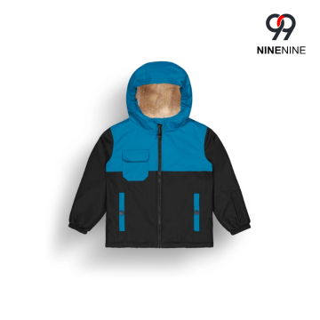 Kids Color Block Fleece Lined Hooded Winter Jacket