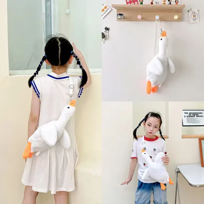 Cute Cartoon Cotton Crossbody Bag - Unisex Goose and Duck Plush Backpack