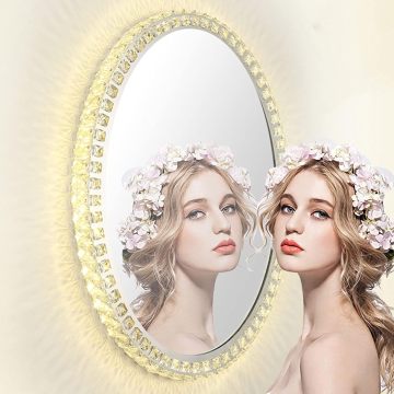 Modern Oval Round Crystal Body Mirror Lamp for Bathroom and Hotel