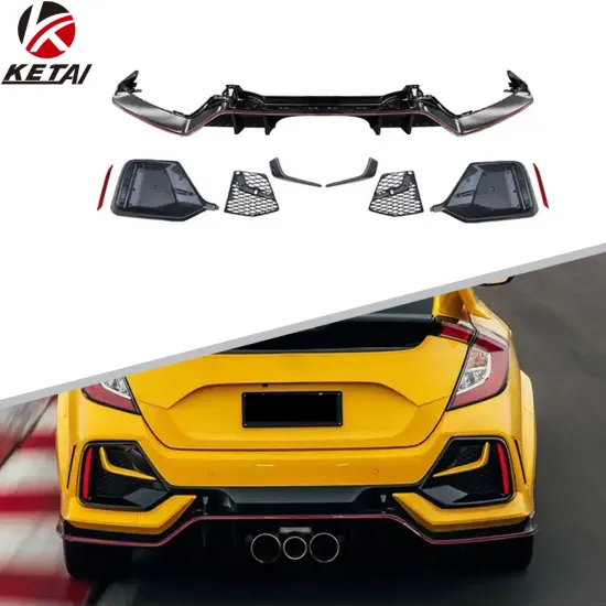 2016-2022 Honda Civic Hatchback 2020 Type-R Carbon Look Style Bumper Rear Diffuser Kit