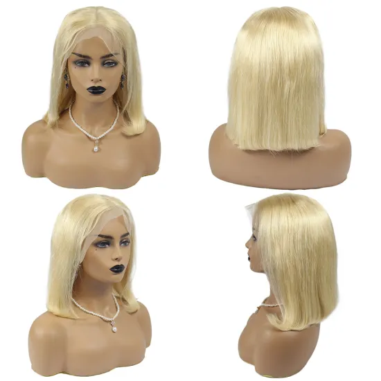 180% density blonde color 13x4 bob wig 613 human hair lace front wig peruvian hair bone straight 613 bob lace front wigs