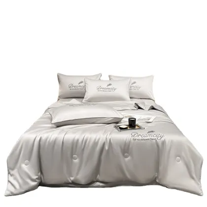 Machine-Washable Ice Silk Summer Cool Quilt Set with Embroidery