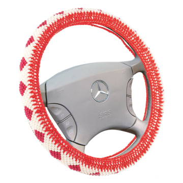 Universal Fit 15 Inch Anti-slip Hand-woven Imitation Pearl Auto Car Steering Wheel Cover with Inner White Rubber Ring