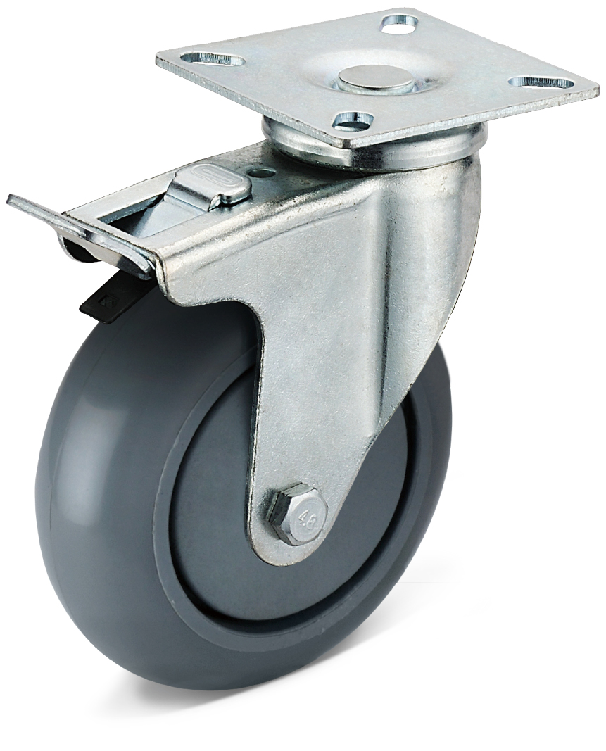 PU Flat Bottom Double Brake Casters