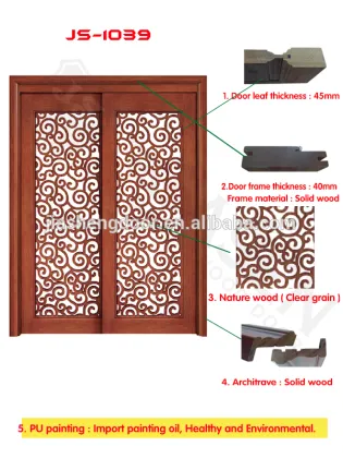 top brand flower carving mahogany wooden sliding door interior