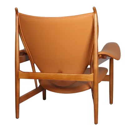 Nordic solid wood brown leather sofa chair