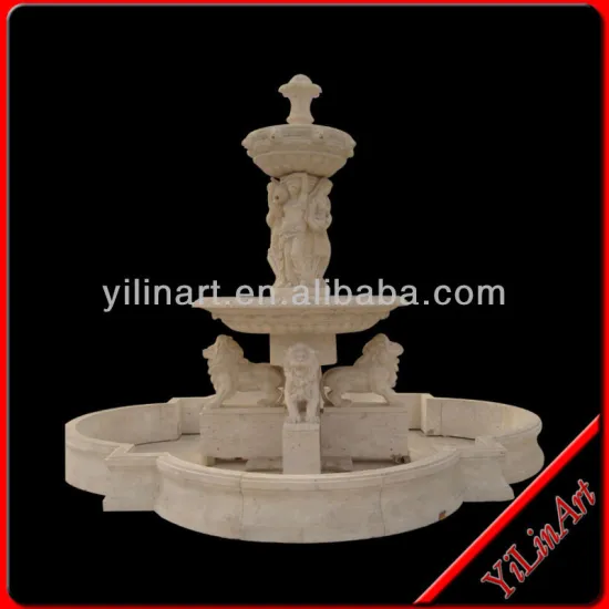 Outdoor Stone Fountain Sculpture With Lion Carving YL-P284