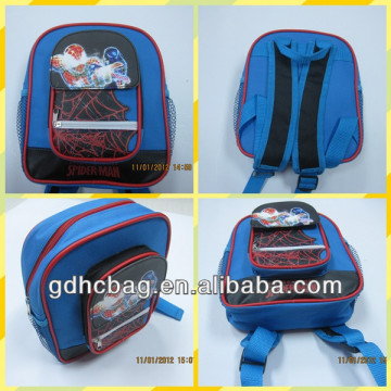 2014 Lovely cartoon spider man polyester Blue School bag for pupil