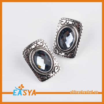 Antique Silver Plated Alloy Grey Rhinestone Rectangle Retro Stud Earring