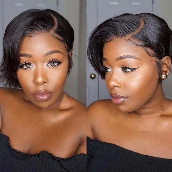 Brazilian Short Pixie Cut Human Hair Wig for Black Women - Natural Black Color