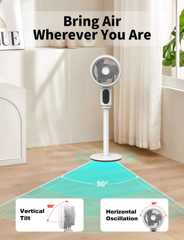 HONETIAN smarter low noisy adjustable hot sellers 12 speeds 4 wind modes plastics 8 inches DC Circulator Stand Fan