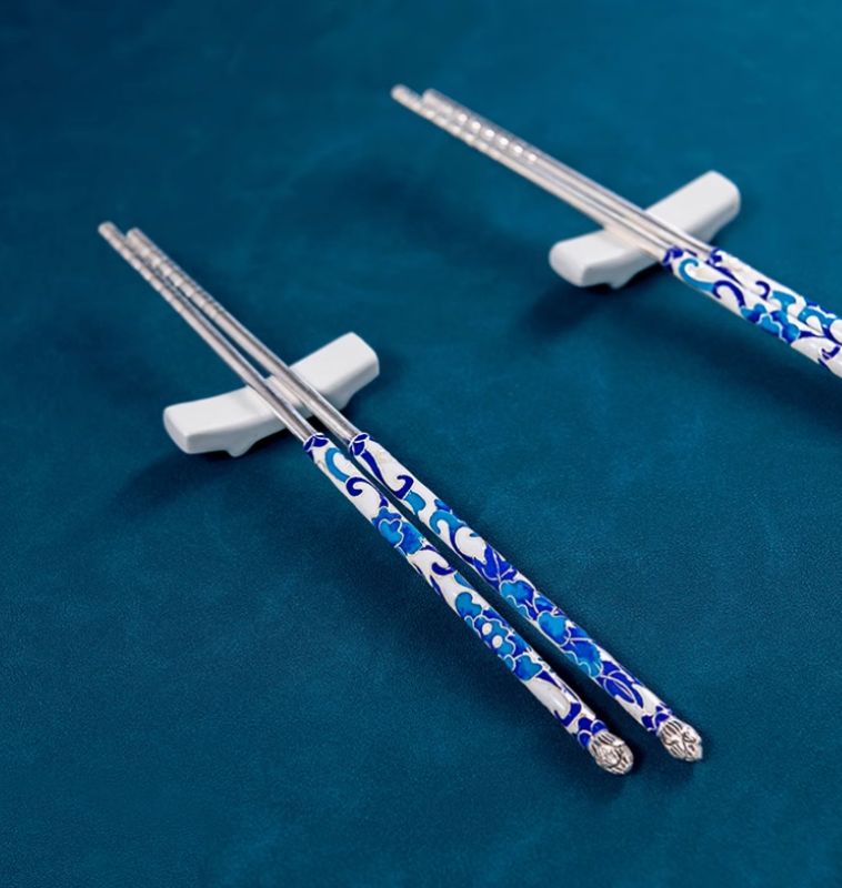 exquisite Jingtai Blue Enamel Anti-Skid Chopsticks