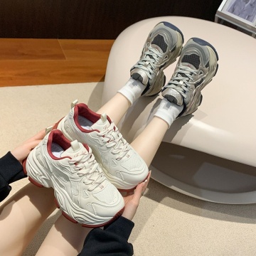 2025 Spring New Dad Sneakers Women Casual Breathable Sports Shoes Lace-Up Height-Increasing Thick-Soled Running Shoes Wholesale