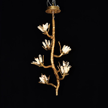 Copper Branch Chandelier Art Deco Crystal Petal Chandelier Modern Ceiling Lamp