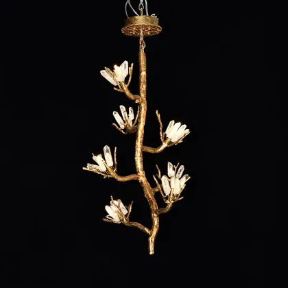 Copper Branch Chandelier Art Deco Crystal Petal Chandelier Modern Ceiling Lamp