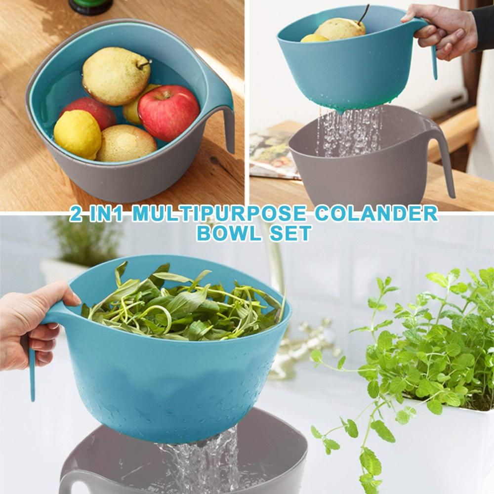 2 Pieces Plastic Colander Bowls With Handle