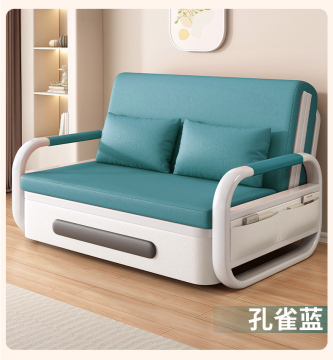 Modern 128cm Long Fabric Sofa Bed with Telescopic Wooden Frame