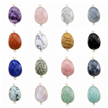 Gemstone Faceted Teardrop Pendant Natural Stone Faceted 22X30MM Irregular Teardrop Connector Wrapped Gold for Making Jewelry