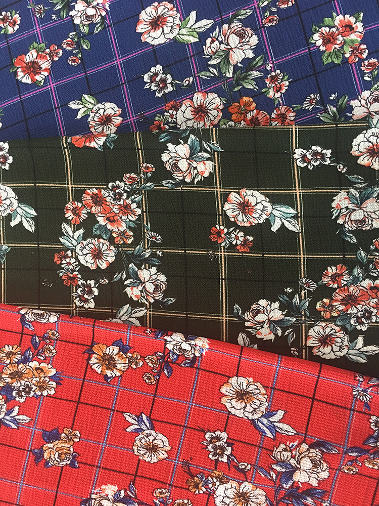 Check Flower Polyester Bubble Chiffon Printing Fabric