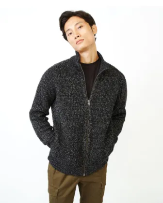 Men Snowy Fox Zip Mock Jacket Sweater
