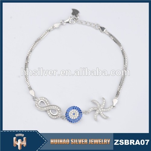 hot selling new design turkish style pure 925 sterling silver evil eye bracelet