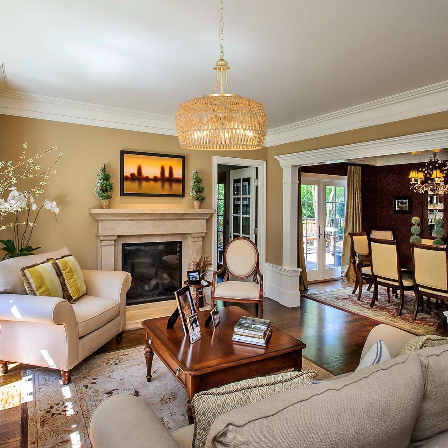P250902 5-Light Coastal Chandelier Large Farmhouse Boho Light Fixture Chandeliers (5)