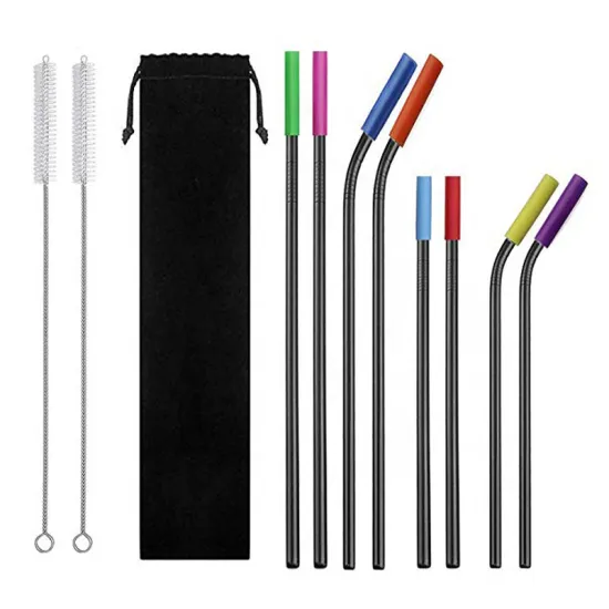 Set of 9 Variety Extra-long Reusable Metal Straws